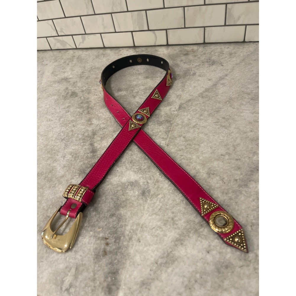 Vintage Leatherock Belt Womens 30 Pink M Western Leather Studded Boho USA